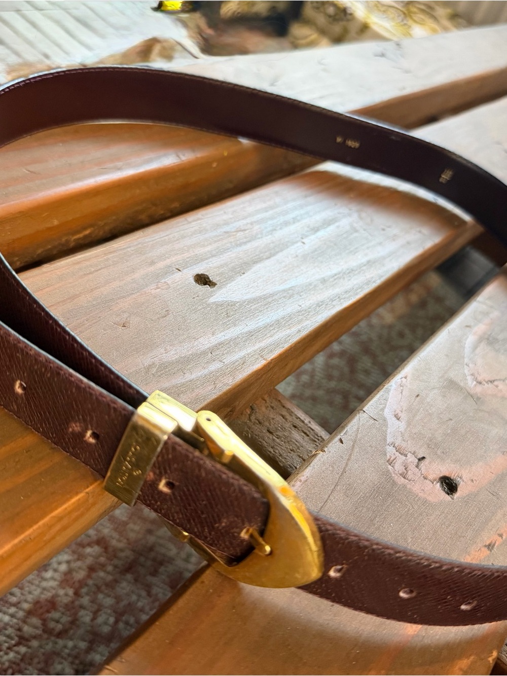 Louis Vuitton Deep Burgundy Leather Belt with Gold-Tone Buckle Sz 110/44 - Picture 10 of 15
